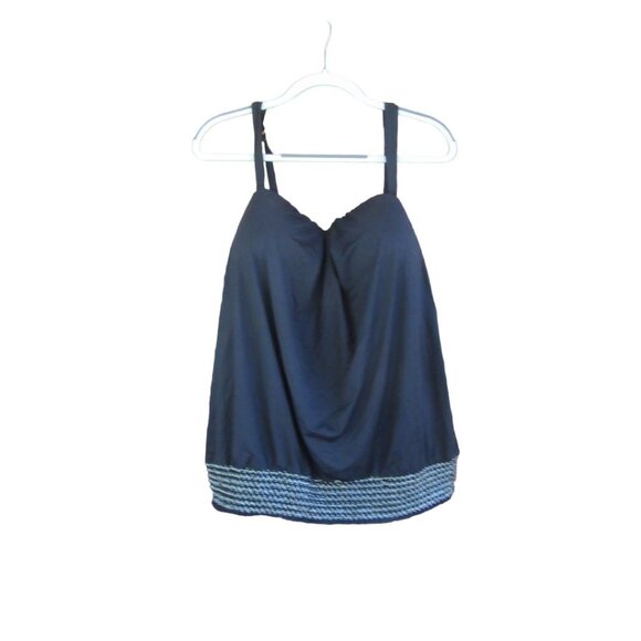 Coco Reef Grace Tankini Top Black Silver Trim 44DD NWT Shelf Bra Sporty Summer - Picture 2 of 10